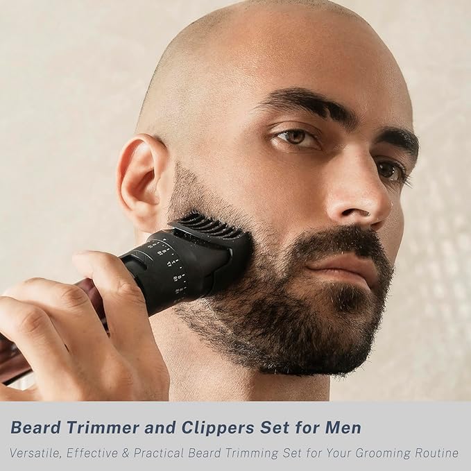 Aesfee Beard Trimmer for Men, 5-in-1 Waterproof Electric Razor & Hair Clippers Grooming Kit with 20 Precision Dial Lengths, USB-C Organizer & Charging Dock