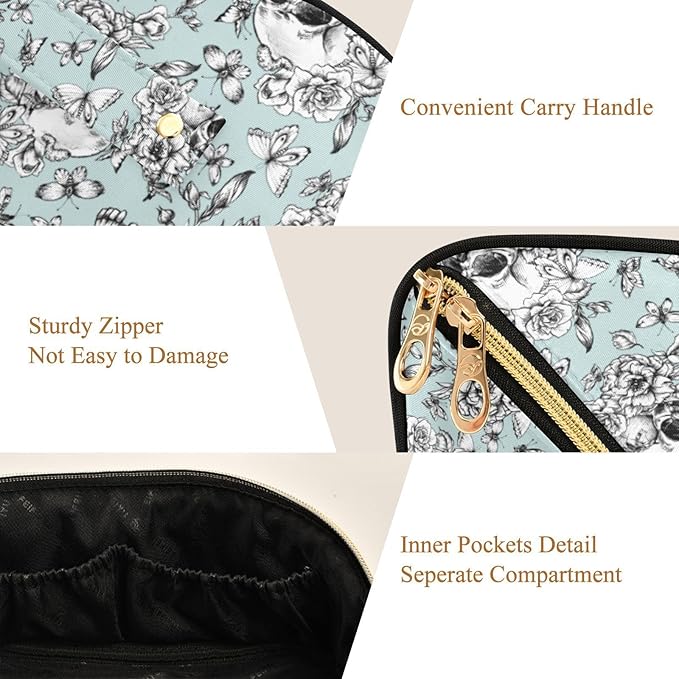MNSRUU Makeup Organizer Bag, Vintage Goth Skull Travel Makeup Bags Makeup Vanity Case Large Capacity Rhombus Cosmetic Toiletry Bag for Girl Women Ladies