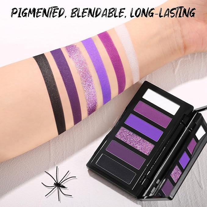 SUSIKEKI Purple Eyeshadow Palette with Mirror Lilac Violet Plum Tones Matte Shimmer Glitter 6 Colors Mini Eye Shadow Pallet Travel Size Highly Pigmented for Fairy Witch Goth Halloween Costume Makeup
