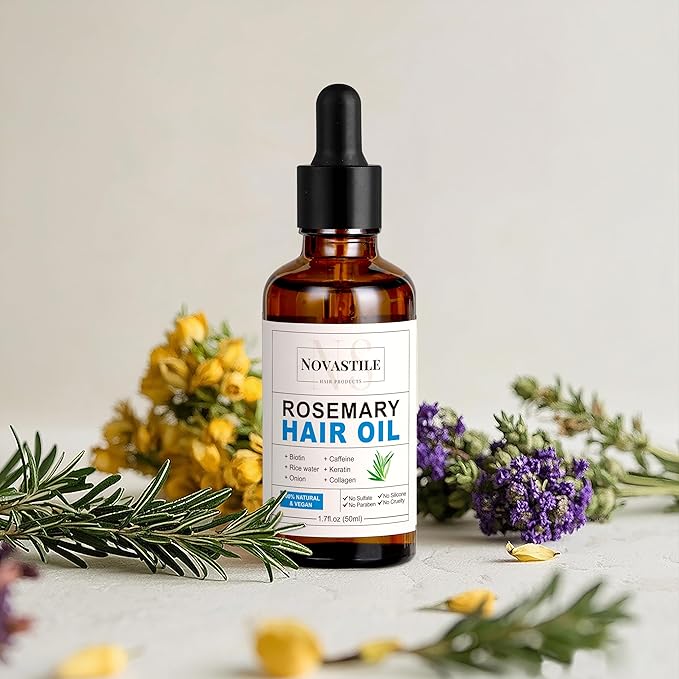 Novastile Rosemary Hair Oil – Dry Scalp & Split End Treatment with Biotin & Essential Oils for Strengthening, Nourishing, Moisturizing & Supporting Longer, Healthier Hair