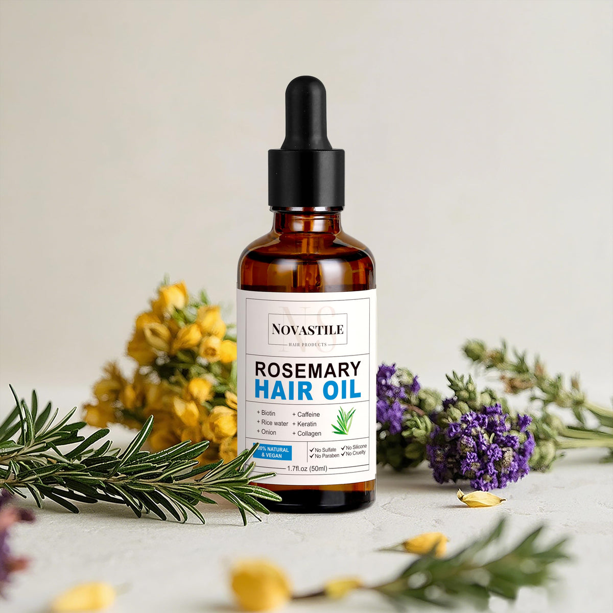 Novastile Rosemary Hair Oil – Dry Scalp & Split End Treatment with Biotin & Essential Oils for Strengthening, Nourishing, Moisturizing & Supporting Longer, Healthier Hair