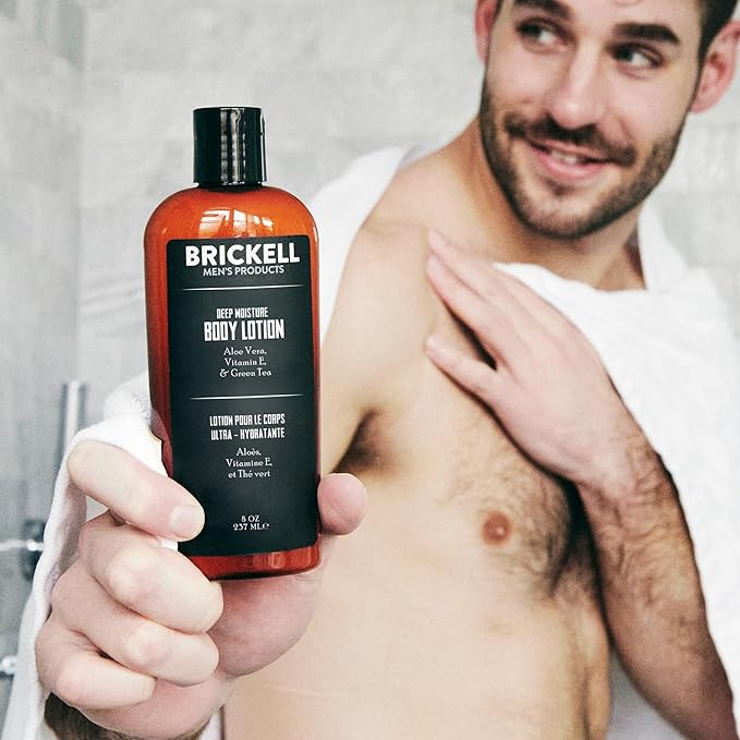 Brickell Men's Deep Moisture Body Lotion for Men, Protects and Hydrates Dry Skin, With Aloe, Vitamin E, and Jojoba Oil, 8 Ounce, Unscented