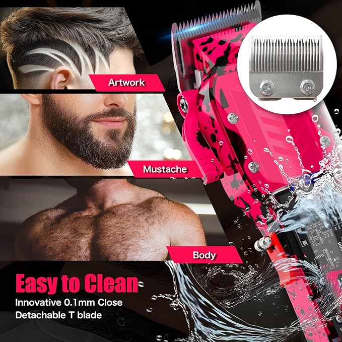 Tuanchuanrp Professional Hair Clippers for Woman, Cordless Barber kit for Hair Cutting & Grooming, Hair Clippers Set for Barber Haircut with LED Display 8 Fade Taper Combs(Pink)