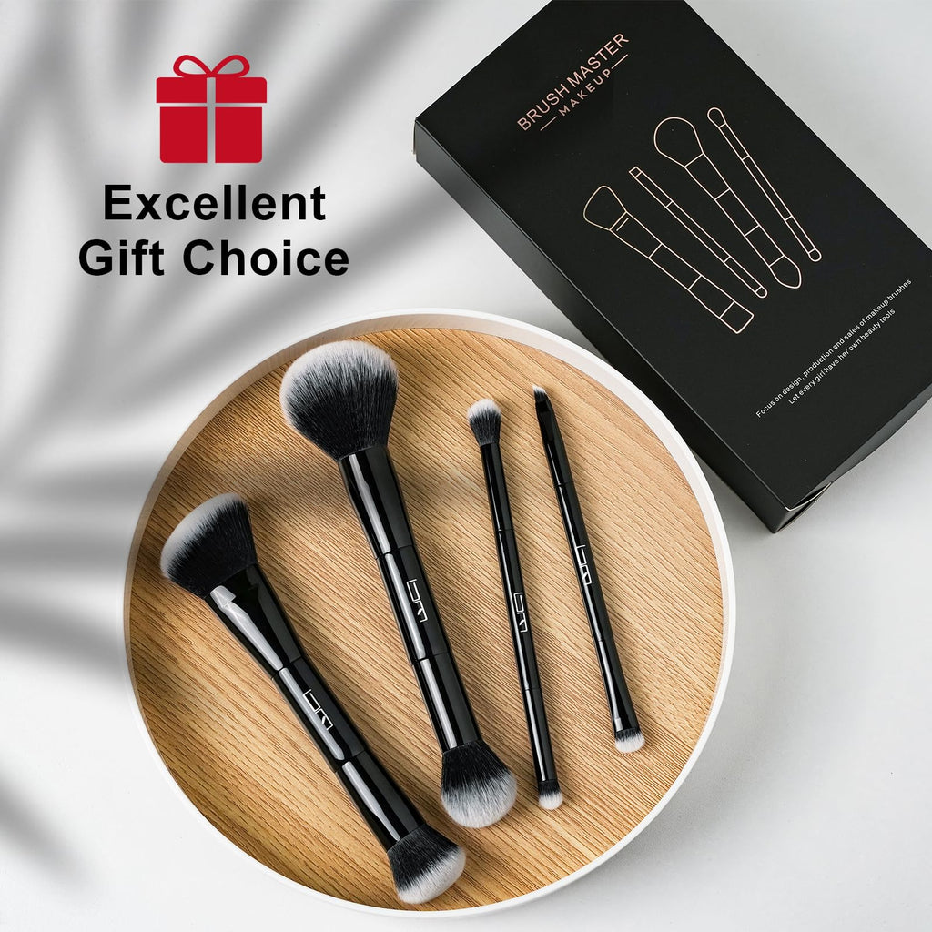 Brush Master 4Pcs Duo End Makeup Brushes, Foundation, Powder, Contour, Concealer, eye makeup Brush, Double-ended Multi-functional Synthetic Cosmetic Tools Makeup Brushes(Black)