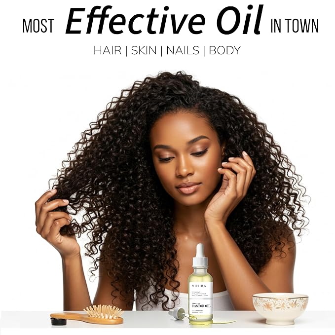 Vihira Organic Golden Castor Oil (2 Fl Oz | Premium Grade), True Cold Pressed, 100% Pure, Hexane Free, for Hair, Eyelash, Eyebrow, Cuticles, Nails, Skin, Belly Button & More.