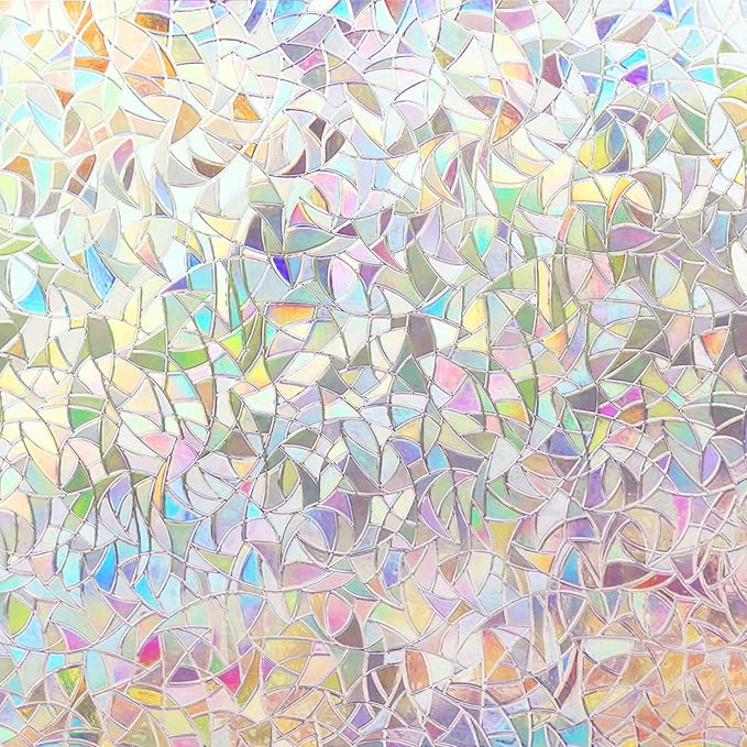 Volcanics Window Privacy Film, Stained Glass Rainbow Cling, 17.5" x 157.4"