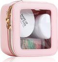 JRQCSJY Small Clear Makeup Bag for Purse, Cute Mini Clear Cosmetic Bag Case Organizer, TSA Approved Square Small Makeup Case Pouch with Zipper, Car Travel Purse Essentials for Women (Pink, S)