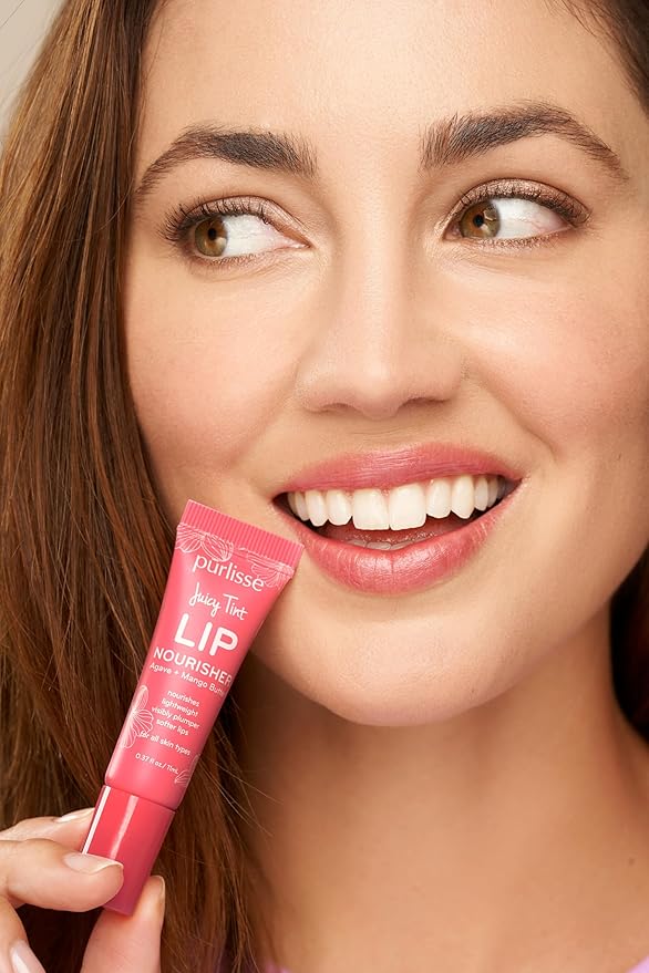 pūrlisse Juicy Tint Moisturizing Tinted Lip Balm for Women - Hydrating Tinted Lip Balm for Dry Lips - Enriched with Shea Butter & Jojoba Oil for Plumper Soft Lips - Coral Shine (.38 oz)