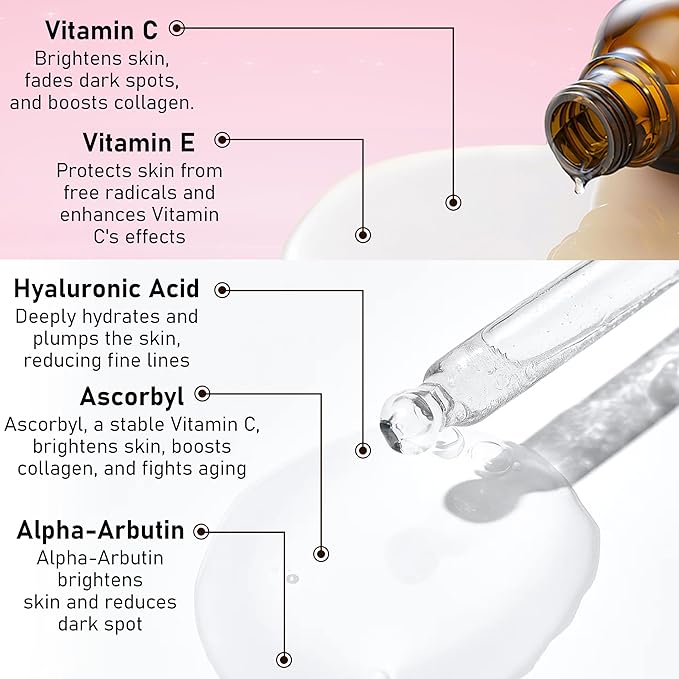 Vitamin C Brightening Face Serum with Hyaluronic Acid & Vitamin E – Lightweight Hydrating Facial Serum for Even-Looking Skin Tone, All Skin Types, 50ml