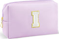 URSKYTOUS Gifts for Girls Initial Makeup Bag Personalized Cosmetic Bag with Zipper Cute Travel Toiletry Bag Waterproof PU Preppy Makeup Pouch Birthday Gift for Teen Girls Women(Purple I)