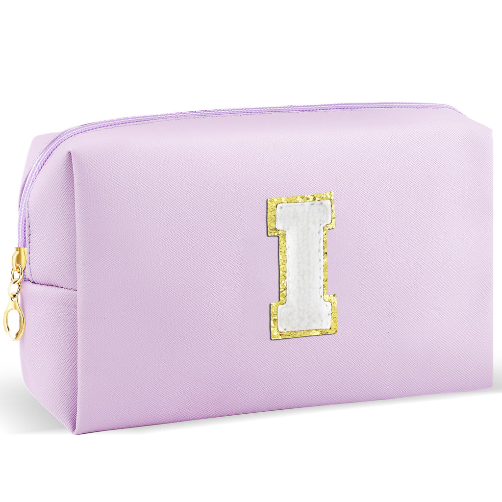 URSKYTOUS Gifts for Girls Initial Makeup Bag Personalized Cosmetic Bag with Zipper Cute Travel Toiletry Bag Waterproof PU Preppy Makeup Pouch Birthday Gift for Teen Girls Women(Purple I)