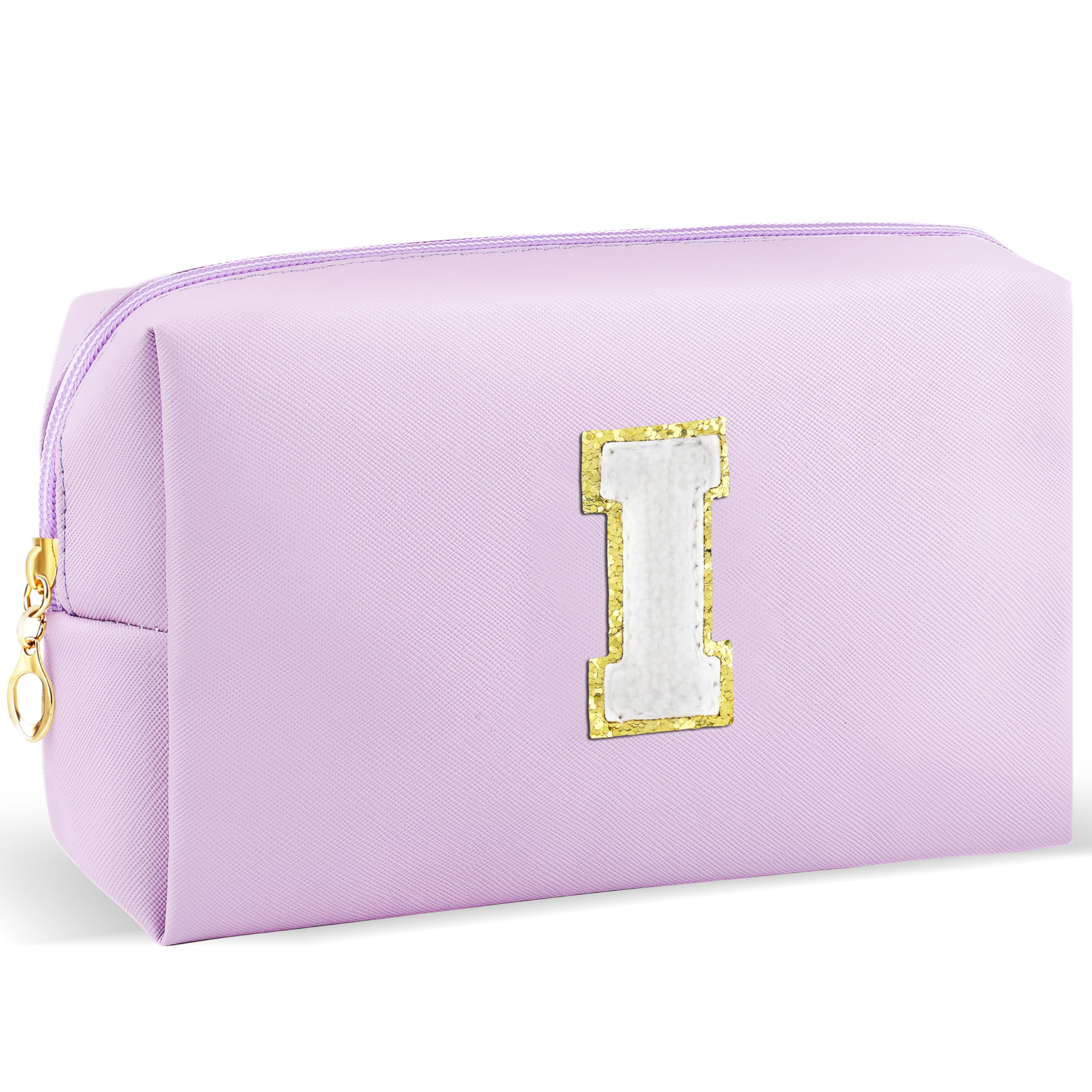 URSKYTOUS Gifts for Girls Initial Makeup Bag Personalized Cosmetic Bag with Zipper Cute Travel Toiletry Bag Waterproof PU Preppy Makeup Pouch Birthday Gift for Teen Girls Women(Purple I)