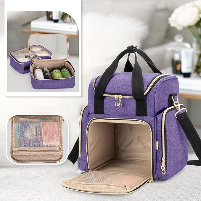 LUXJA Travel Makeup Bag with 2 Removable Makeup Cases, Purple