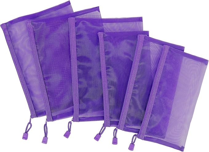 Sinzip 12 Pieces Zipper Nylon Mesh Pouch, Mesh Cosmetic Bags Makeup Bags Pencil Case, Multipurpose Travel Bags for Cosmetic School Office Supplies and Travel Accessories (Purple, A5)