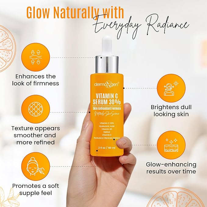 DERMAXGEN 30% Organic Vitamin C Serum for Face – Natural Anti-Wrinkle Serum with Hyaluronic Acid & Vitamin E – Anti-Aging Moisturizer for Fine Lines, Dark Spots & Skin Rejuvenation – 2 Fl oz
