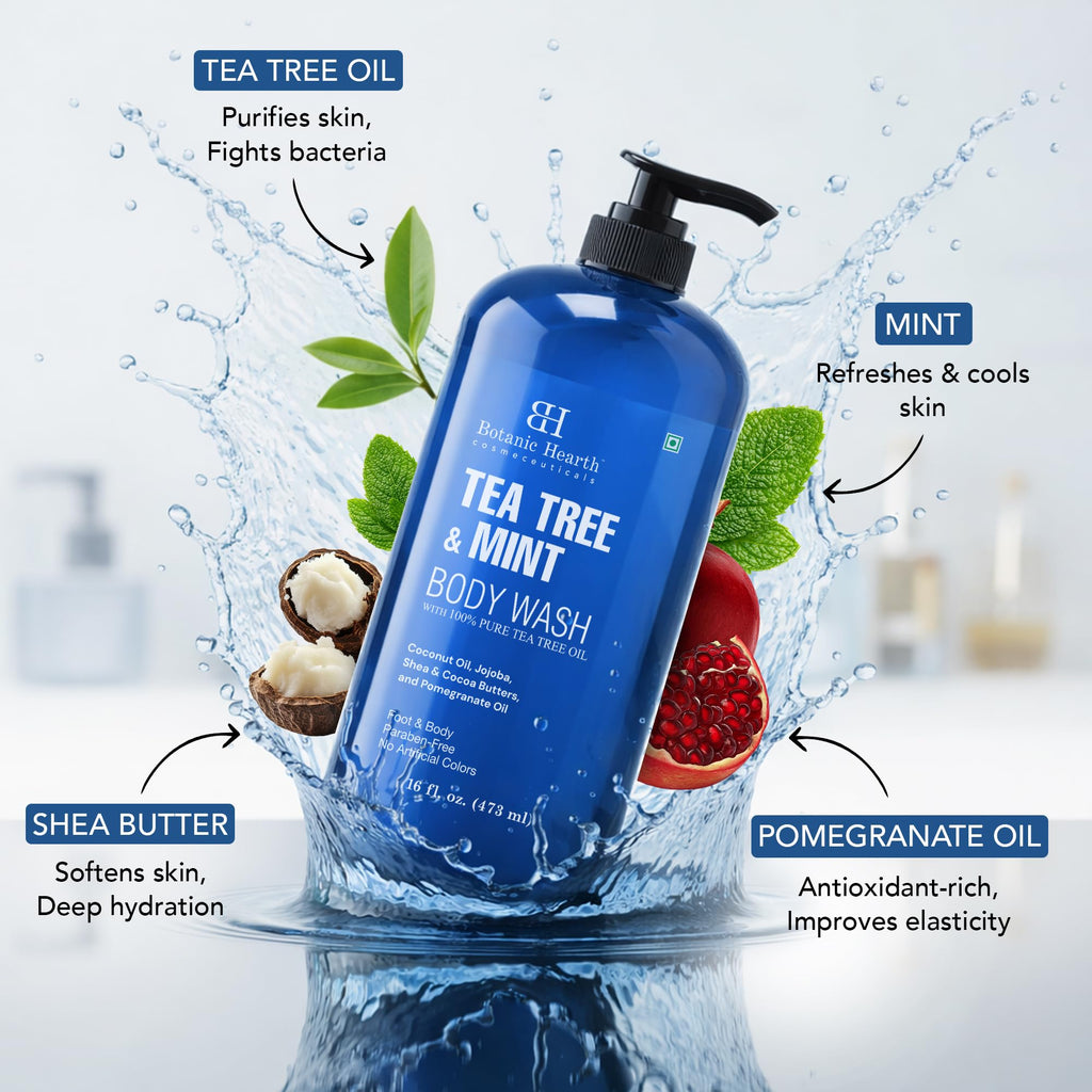 Botanic Hearth Tea Tree & Mint Body Wash with Silicone Body Brush16 fl oz