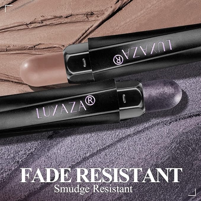 3Pcs Eyeshadow Stick Set, Matte And Shimmer Creamy Eyeshadow Pencil,Eye Brightener Stick,Nude Caramel Grayish Purple Shadow Sticks Set, Waterproof Long Lasting Smoky Highlighter Eye Makeup
