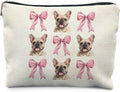Likjad French Bulldog Makeup Bag, Coquette Pink Bow Frenchie Dog Cosmetic Bags for Women, French Bulldog Gifts Makeup Pouch, Frenchie Mom Gifts Zipper Pouch