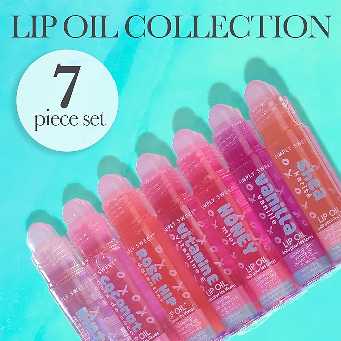 7pc High Shine Lip Glow Oil Collection - Hydrating Roll-On Rollerball Lip
