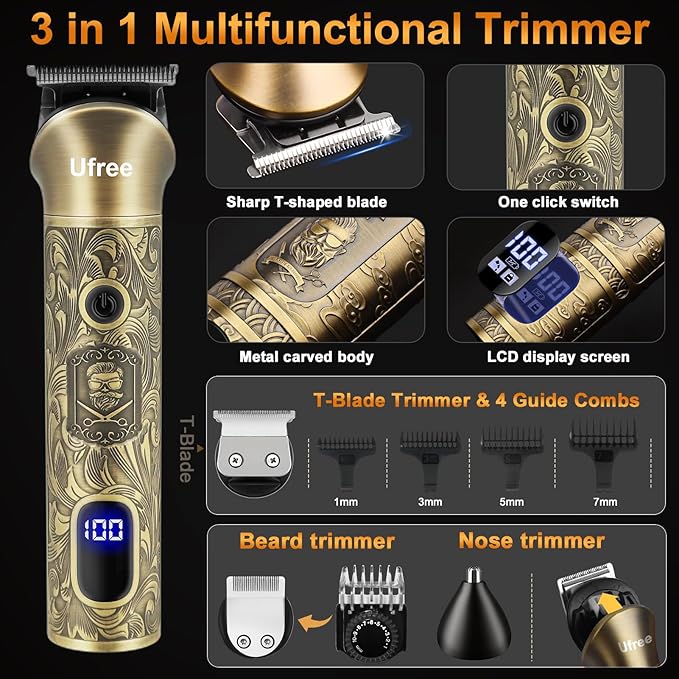 Ufree Hair Clippers for Men, Beard Trimmer, Foil Shaver 3-in-1 Grooming Kit