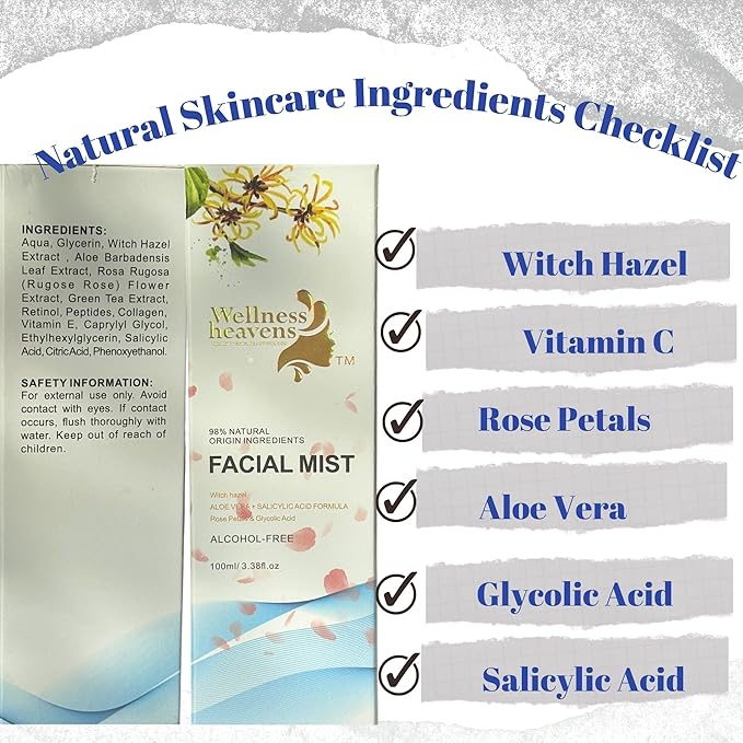 Wellness Heavens Hydrating Korean Facial Toner with Witch Hazel, Aloe Vera & Glycolic Acid – Alcohol Free Face Mist for Dry & Sensitive Skin, Pore Minimizing Daily Toner for Glowing Skin - 100ml