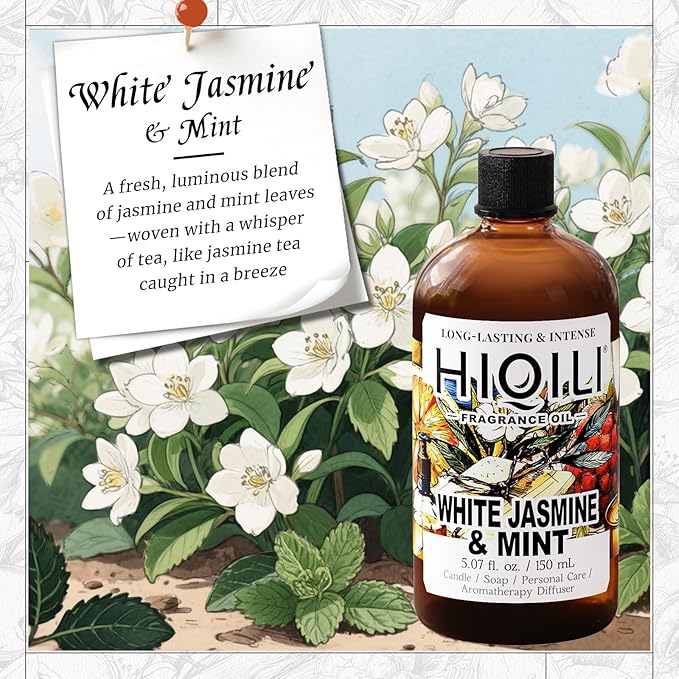 HIQILI White Jasmine & Mint Fragrance Oil for Diffuser, Candle,Bath Bombs