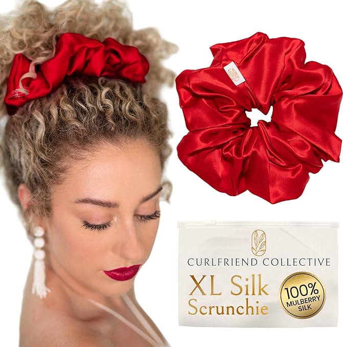 Curlfriend Oversized Mulberry Silk Scrunchies, XL, Poppy Razzi Red