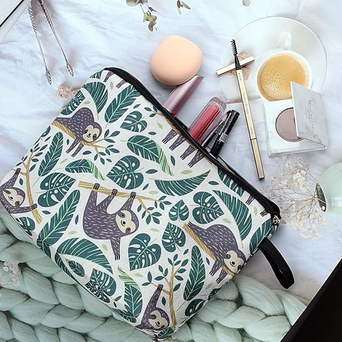 Pebarmnt Cute Animal Lovers Gifts Tropical Sloth Cosmetic Bag Makeup Pouch with Zipper (sloth)