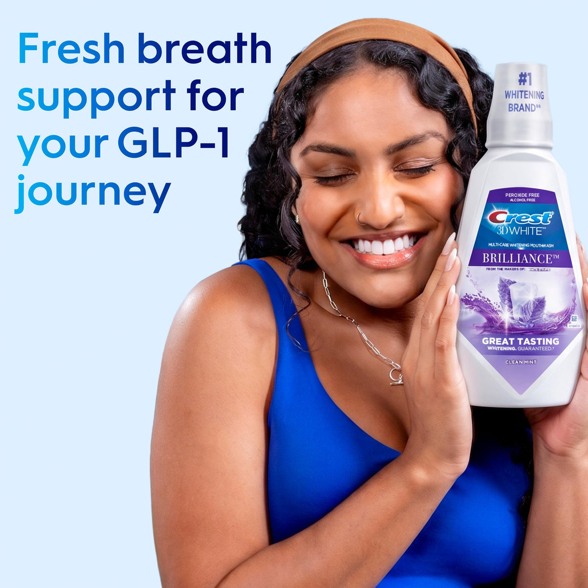 Crest Mouthwash/Mouth Rinse, 3D White Brilliance Whitening, Alcohol Free, Clean Mint, 2x1L (33.8 fl oz)