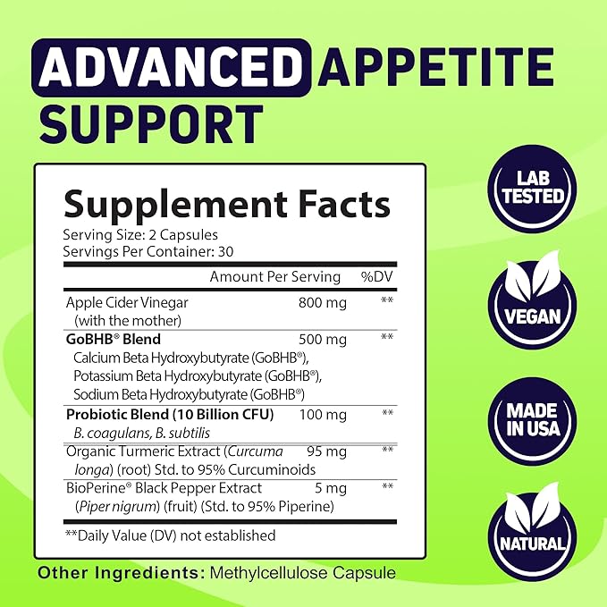Herbtonics GLP‑1 Tonic – Natural GLP‑1 Support with Apple Cider Vinegar, BHB Salts, Probiotics & Turmeric – Supports Appetite, Weight, Metabolic Balance, Gut Health & Energy – 60 Vegan Capsules