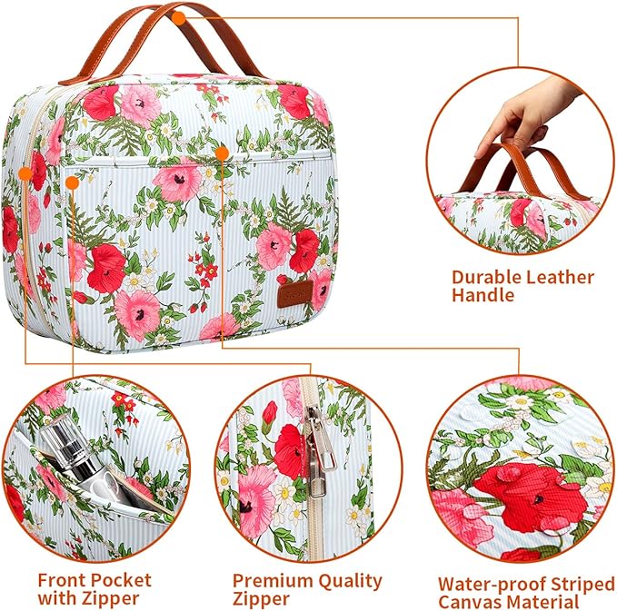 Bosidu Hanging Travel Toiletry Bag, Large Capacity Cosmetic Travel Toiletry Organizer for Women with 4 Compartments & 1 Sturdy Hook, Perfect for Daily Use/Christmas