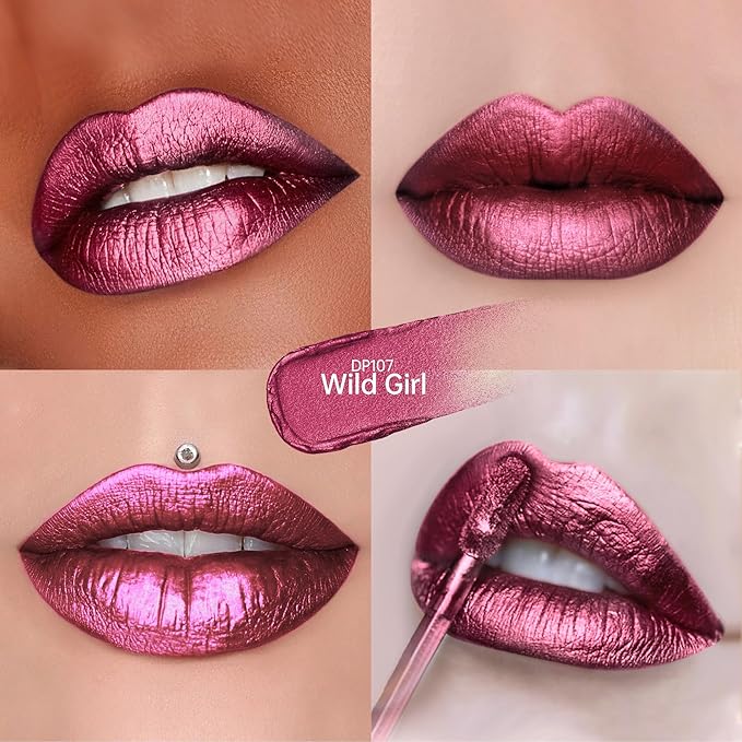 Burgundy Lipsticks for Women Dark Purple Metallic Lipstick Long Lasting