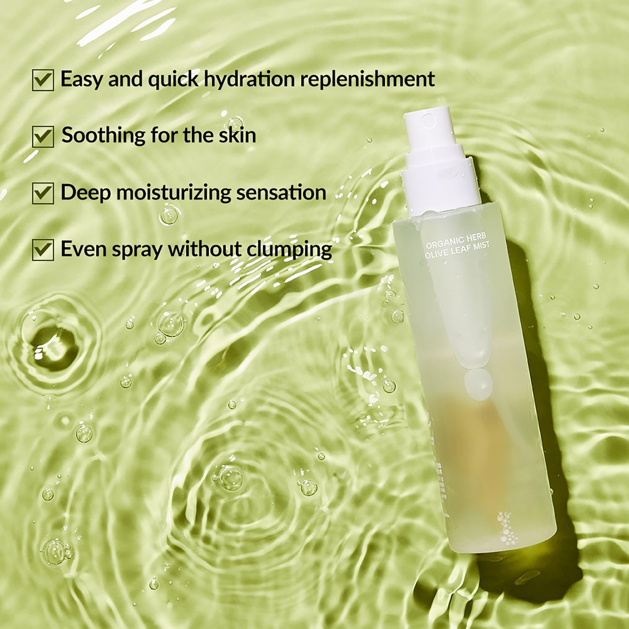 Whamisa Organic Herb Olive Leaf Mist, Facial Mist Spray, Waterless Formula, Fermented Ingredient Formula, Hydration, Portable, Korean Skin Care (100ml)