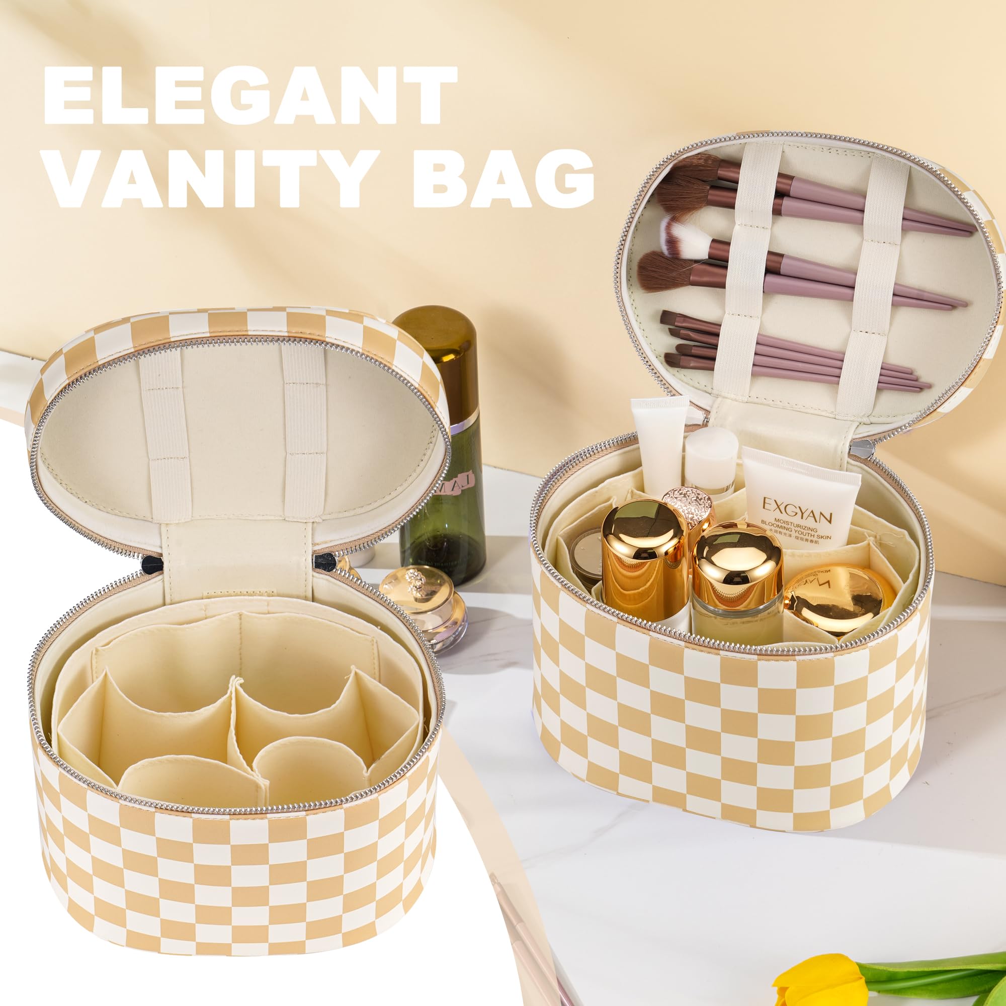UUYUUY Makeup Bag Vanity Case, Beige and White