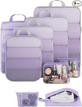 Veken 9/11 Set Compression Packing Cubes Garment Bags for Travel Essentials,Compressible Expandable Luggage Organizer Bags for Clothing,Space Saver Bags with Over 1000 pcs of Mesh Holes(Light Purple)