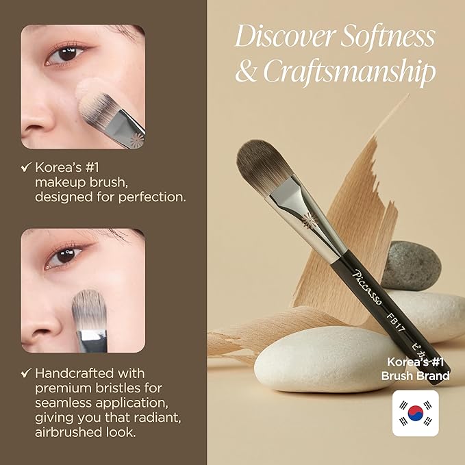 Piccasso FB17 Curved Foundation Brush for Liquid Makeup, Cream Foundation
