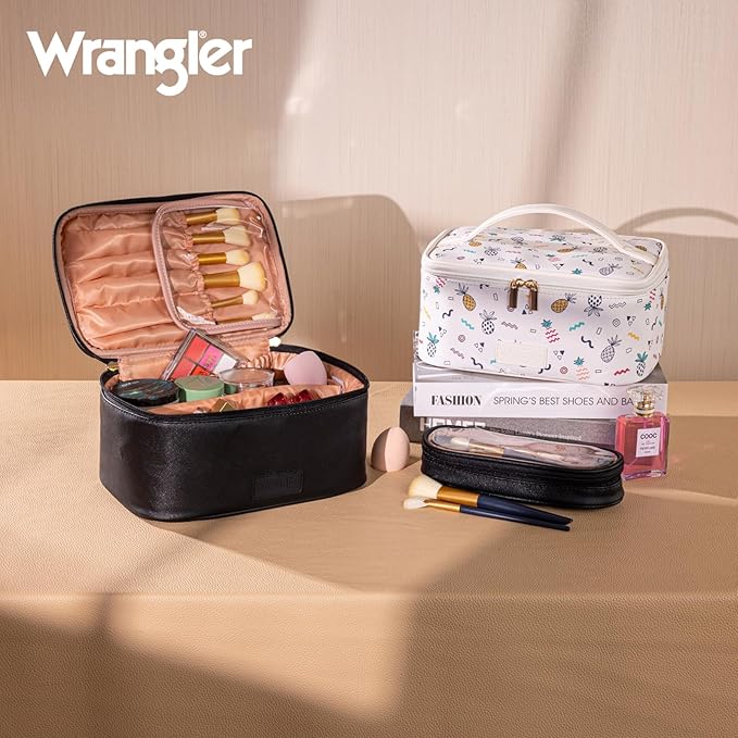 Wrangler Travel Makeup Bag 2pcs Set Cosmetic Bag with Makeup Brush Holder