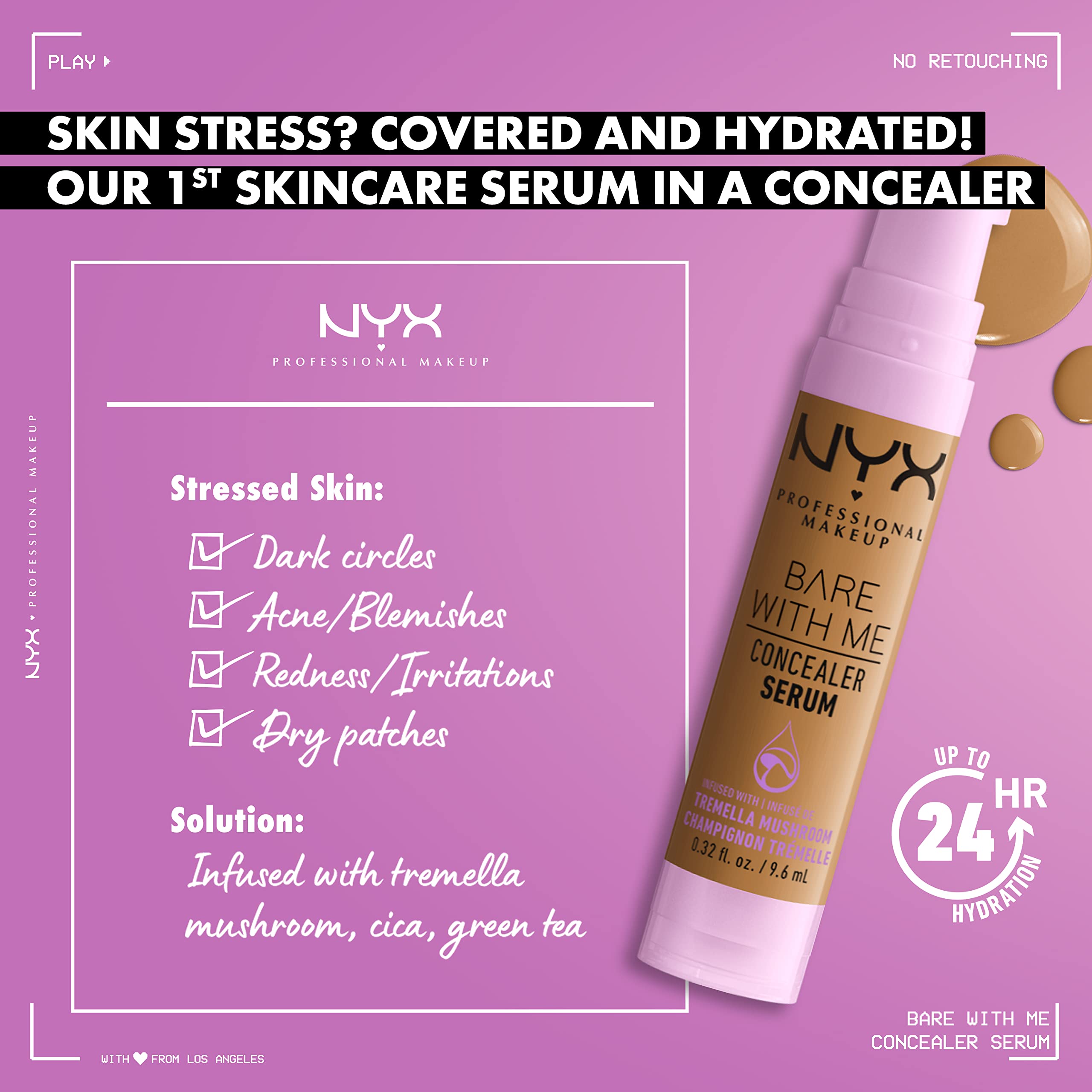 NYX PROFESSIONAL MAKEUP Bare With Me Concealer Serum, Up To 24Hr Hydration - Light Tan