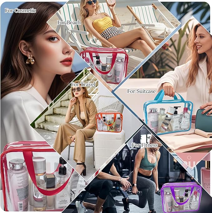 YOQIVEXU 4 Pack Large Clear Makeup Bag, Heavy Duty Plastic Clear Cosmetic Toiletry Organizer Bags with Handle, Waterproof Toiletry Zipper Tote Bags for Travel, Gym, Cosmetic, Toiletry