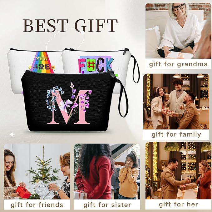A-Z Personalized Makeup Bag with Mirror, Friendship Gifts for Women, M