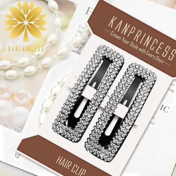 Kanprincess Rhinestone and Crystal Hair Clips 2-Pack, Sparkly Barrettes & Elegant Bling Accessories for Women & Girls(Set7)
