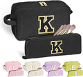 YOOLIFE Black Cosmetic Bags for Women - Initial Travel Makeup Bag with Small Makeup Brush Bag Travel Essentials Corduroy Makeup Bag Bridesmaid Proposal Gifts Granddaughter Gifts for Women Letter K