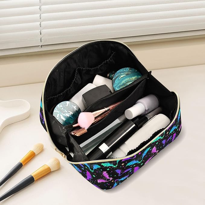 MNSRUU Makeup Organizer Bag, Halloween Luminous Bats Travel Makeup Bags Makeup Vanity Case Large Capacity Rhombus Cosmetic Toiletry Bag for Girl Women Ladies