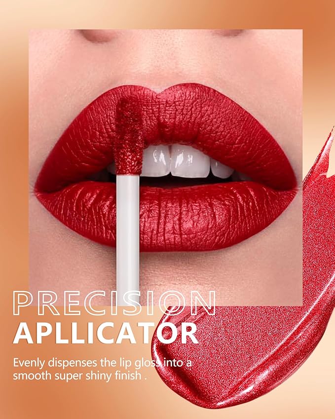 MAKI YIKA Red Lipstick Glitter for Women Metallic Lipsticks Long Lasting