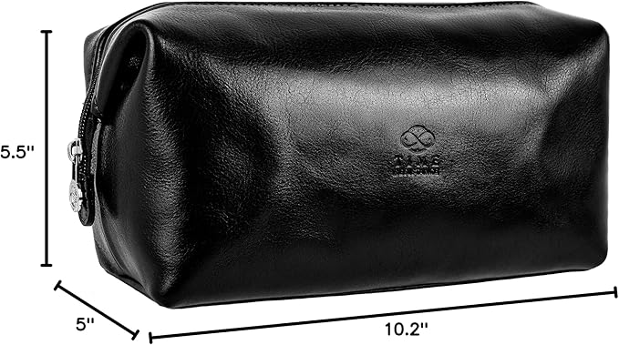 Time Resistance Leather Toiletry Bag - Italian Cosmetic Case Dopp Kit (Black)