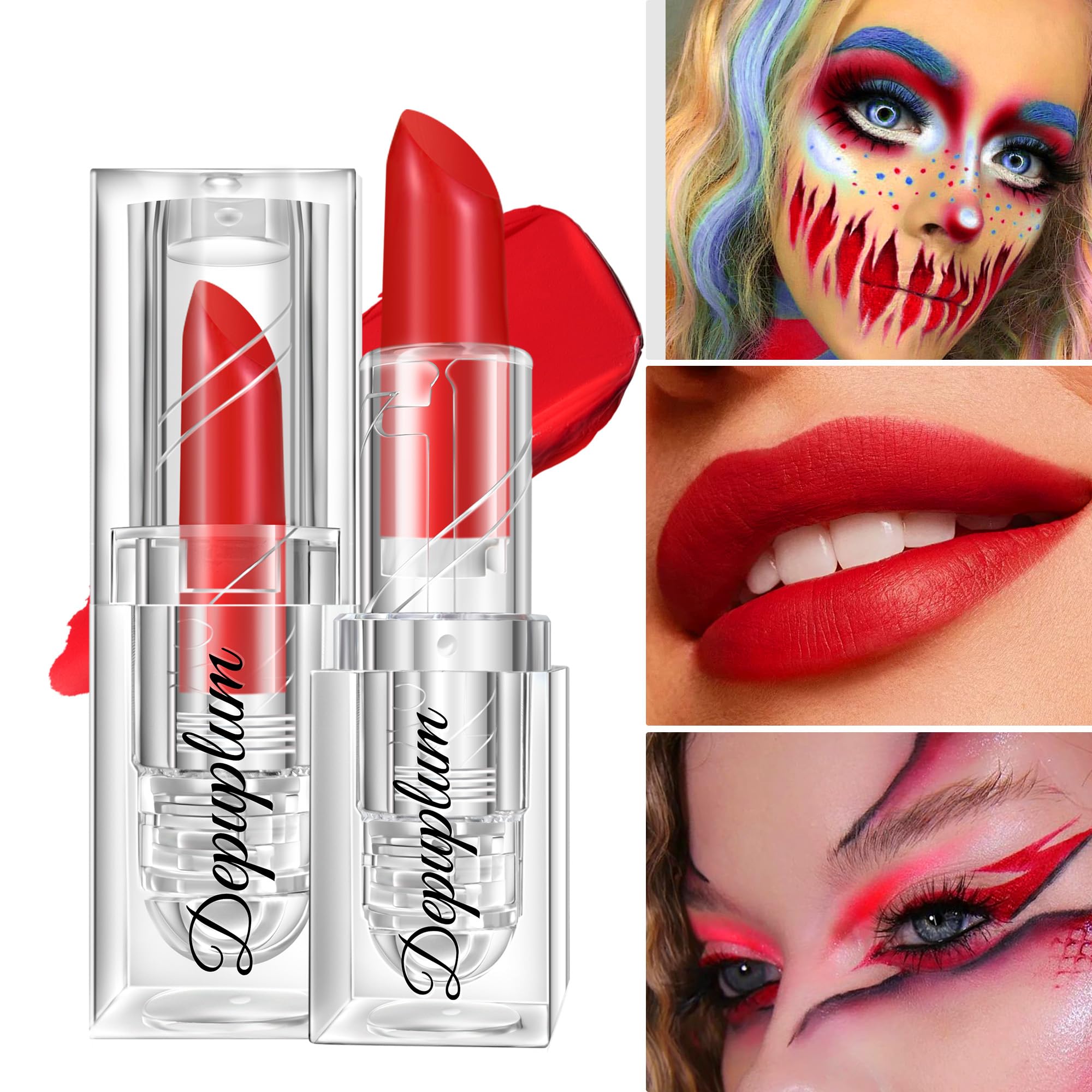 Depuplum 3Pcs Black White Red Lipstick Lip Face Body Paint for Women