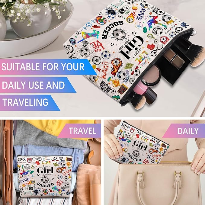 CEASQVAA Soccer Gifts Makeup Cosmetic Bag for Women, Soccer Coach Gifts, Soccer Team Gifts for Soccer Lovers Players Fans Birthday Gifts for Her Women