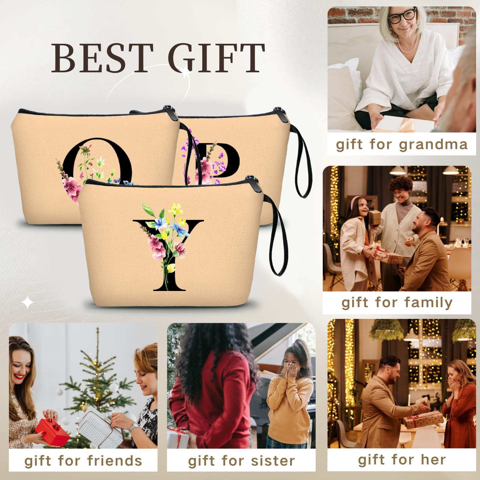 Appreciation Initial Monogram Gifts for Sisters from Sister Employees Team Bride Womens Unique Mom Personalized Makeup Cosmetic Bag with Mirror Mothers Day Christmas Graduation Y