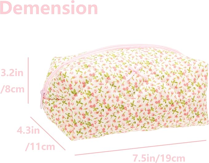 PAZIMIIK Cozy Makeup Bag for Women,Zipper Cosmetic Pouch,Floral Pink