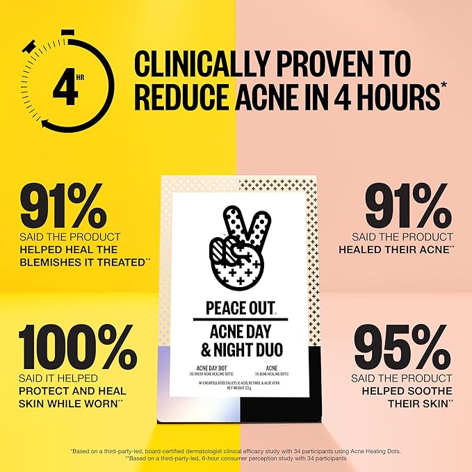 PEACE OUT Acne Day & Night Duo Hydrocolloid Pimple Patches (20 count)